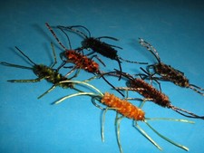 FLY FISHING FLIES - Asst. PAT's RUBBER LEG STONE NYMPH (weighted) size 8 (1 doz)