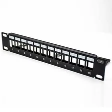12 Port Blank Patch Panel 10in. 1U with Cable Management Rack Mount for CAT5/...