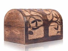 WOODEN JEWELRY BOX Tree of Life Carvings Chest Storage THE GREAT INDIAN BAZAAR