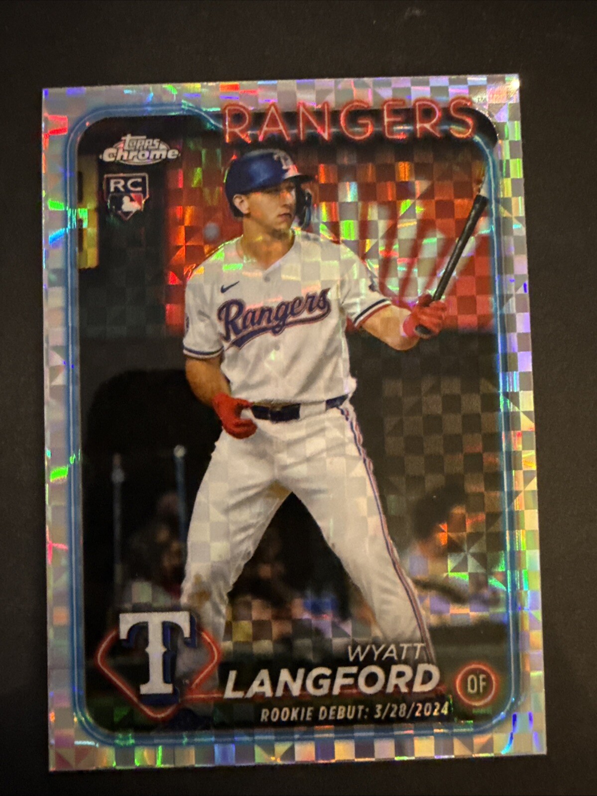 2024 Topps Chrome Update Wyatt Langford RC X-fractor Rookie Debut #USC37 Rangers