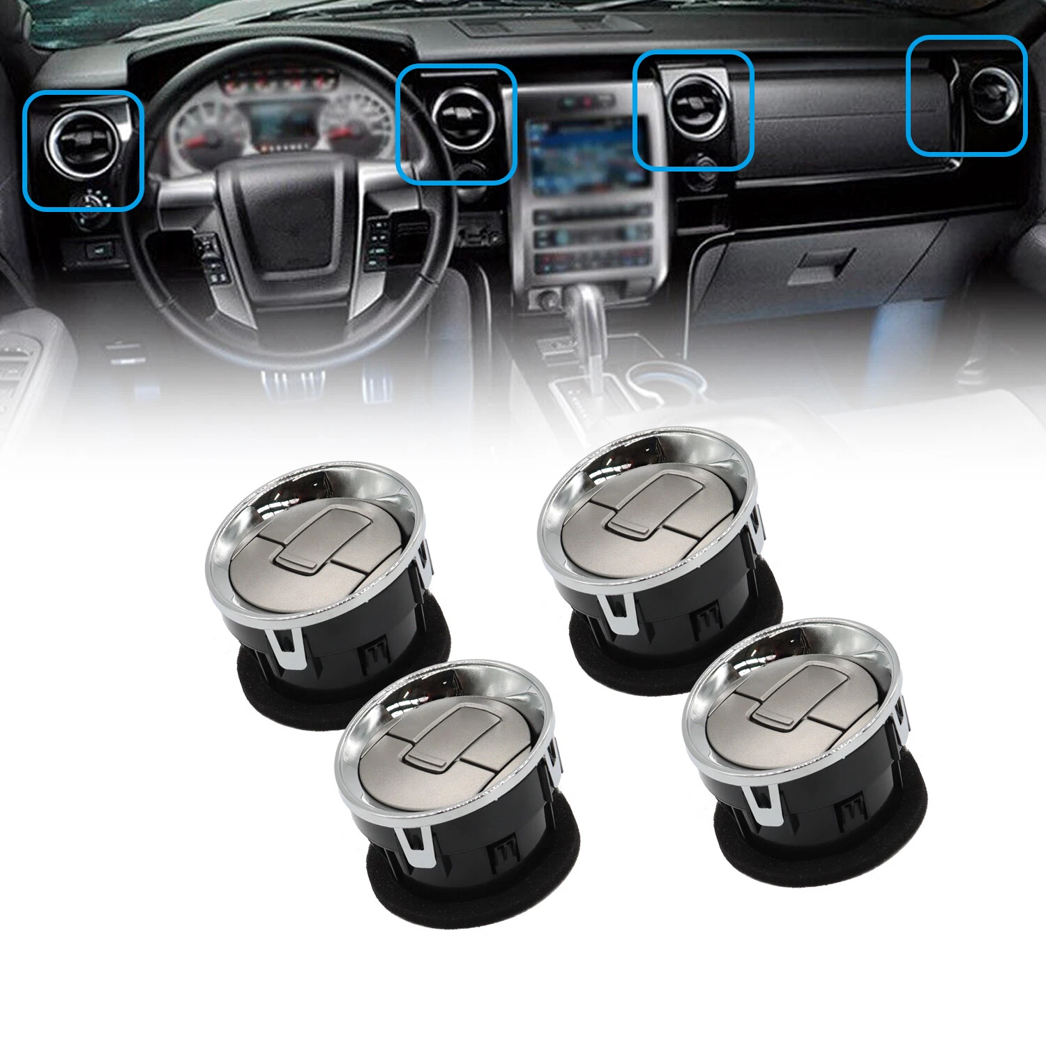 4x Air Vent Louvre AC Heater Interior For Ford F150 2009-2014 Dash Louver Chrome