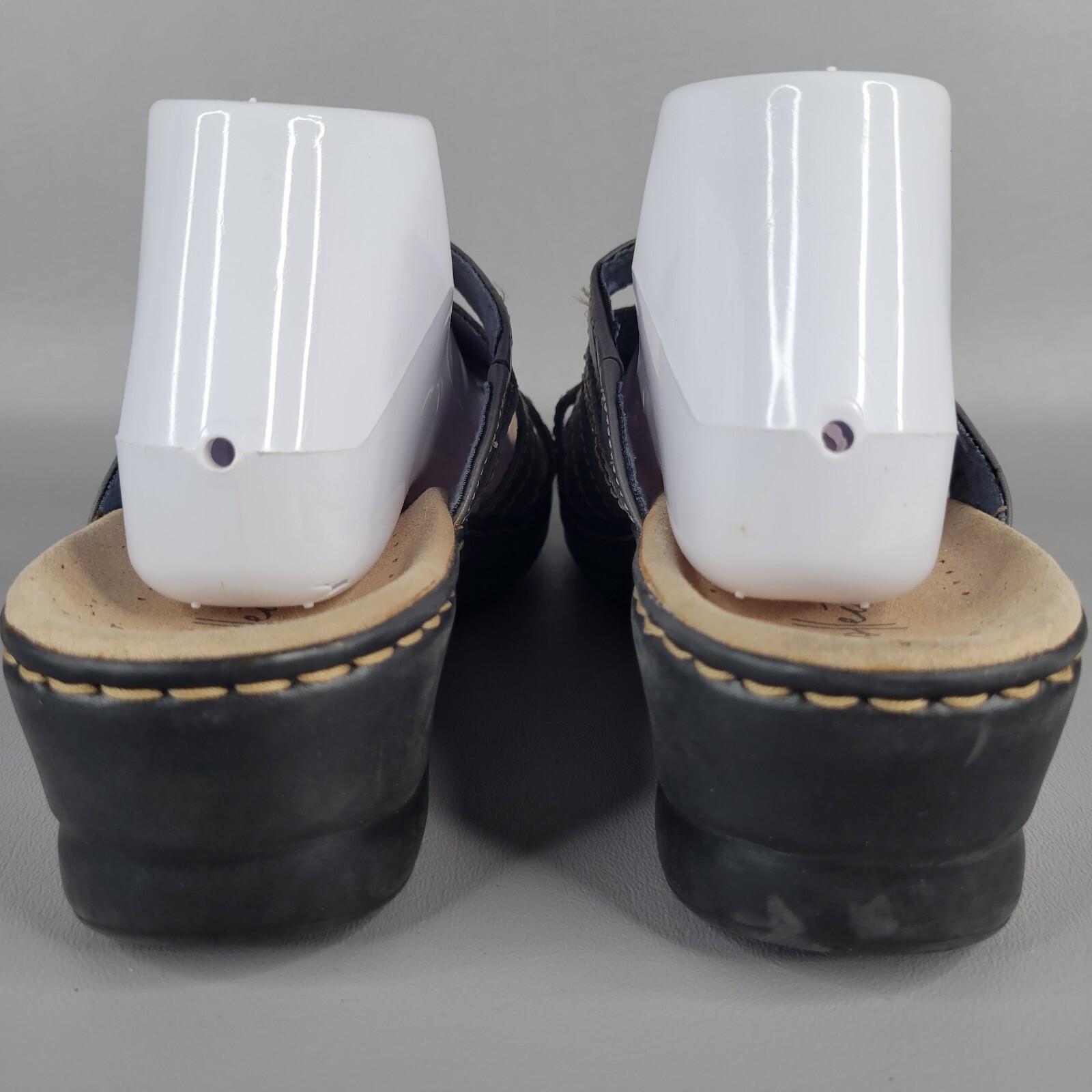 Clarks Womens Lexi Myrtle Sandals Laser Cut Slip On Blue Grey Leather