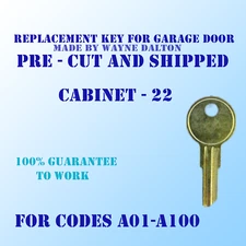 A01-A100. New key for Garage door locks made by Wayne Dalton. Cut to your code.