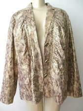 Metallic Gold Blazer Chicos Snake Print Long Sleeve Plus Size Jacket 3 NEW