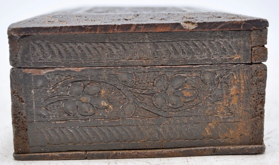 Antique Wooden Jewellery Storage Box Original Old Hand Fine Carved - Image 4 of 4