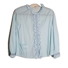 Vintage Gilead Size Medium Blue Nylon Bed Jacket Embroidered Trim NWT