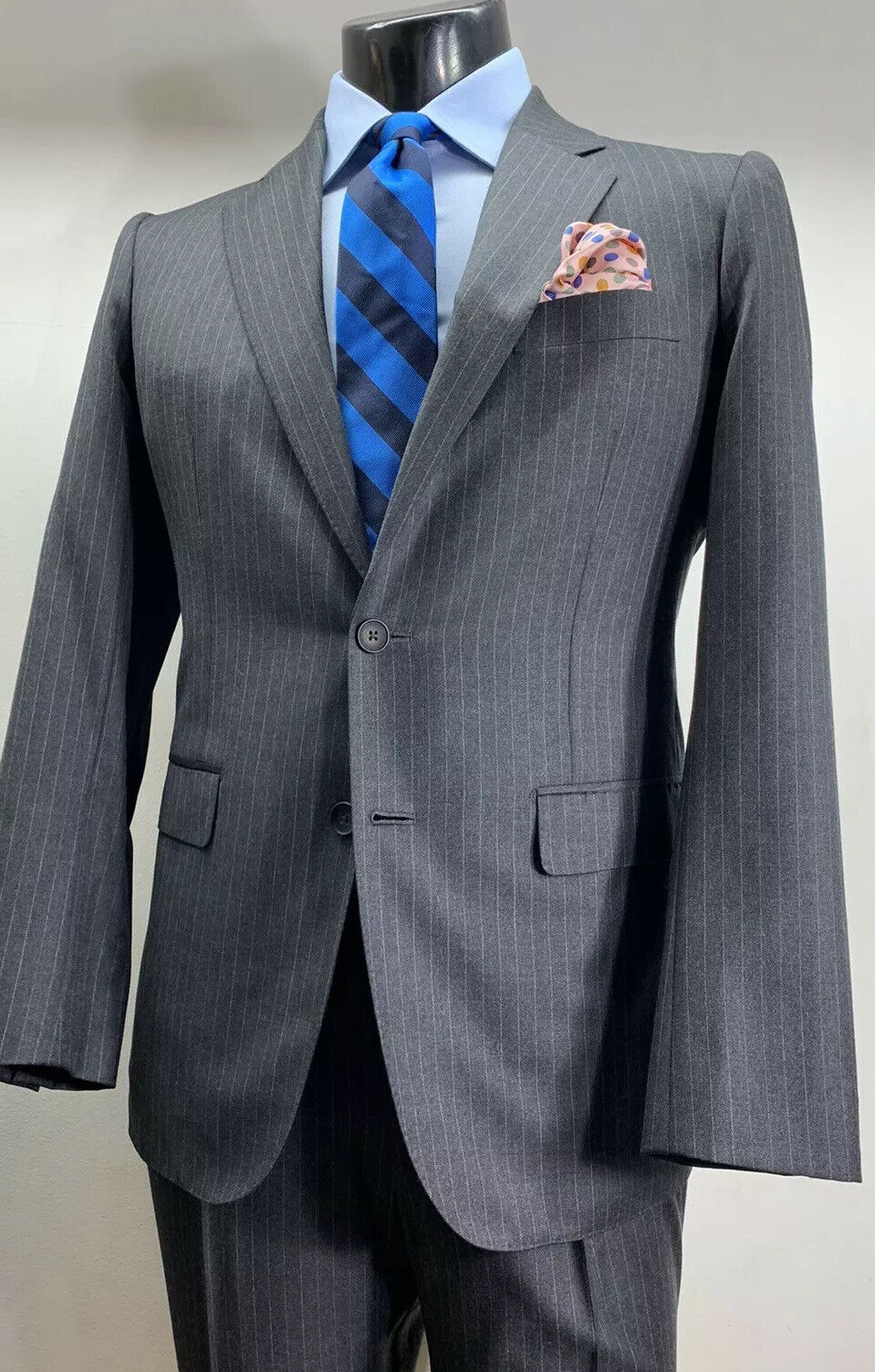 Bespoke Ying Tai Co Wool Gray Striped Suit 38 R W… - image 4