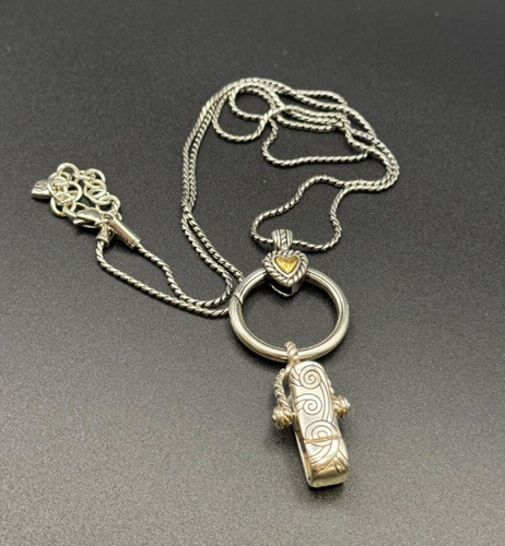 Brighton Crystal Heart Hook Badge Clip Add Charms/Beads Necklace 30-32”