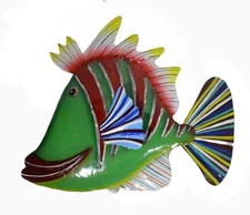 GREEN FISH METAL COASTAL NAUTICAL WALL ART HOME DECOR TROPICAL ISLAND MODERN