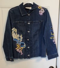 Chico's Denim Jacket Floral Embellished Embroidered - SIZE 2 US LARGE 