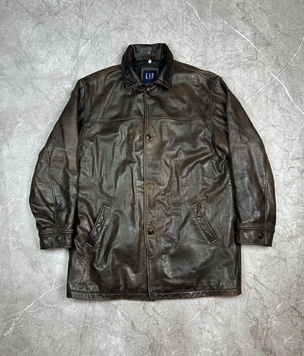 ジャケット・アウター 90s OLD GAP LEATHER CAR COAT Vintage Gap Car Coat Leather Jacket Quilted Mens Large Biker