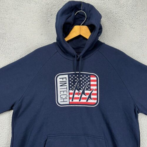 FINTECH Point Breeze Hoodie Sweatshirt Men Large Navy Graphic Print Pullover NEW