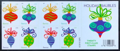 United States 2011 Holiday Baubles Postage Booklet Stamps of 20 MNH - Picture 1 of 2