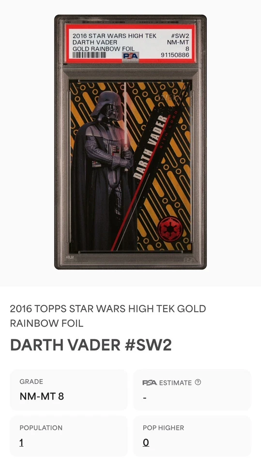 STAR WARS 2016 TOPPS HIGH TEK GOLD RAINBOW FOIL DARTH VADER #12/50 PSA 8 POP 1 - Image 2 of 2