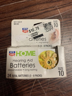 RITE AID BRAND, SIZE 10, HEARING AID BATTERIES, 24 BATTERIES, RD13H24