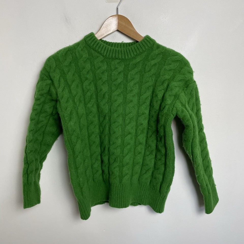 N21 Jumper Women's XS Slim Green Cable Knit Sweater Heavyweight Wool Italy Made