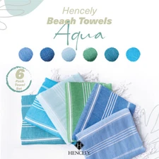 Hencely Turkish Beach Towels Set of 6 – 100% Cotton Sand-Free Quick-Dry 37"x68"