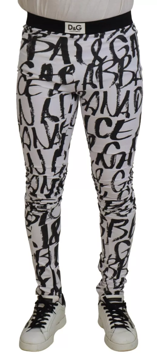 DOLCE & GABBANA Pants White Black Logo Print Nylon Men Trouser
