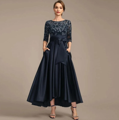 Mother of the Bride Dresses A-line Scoop Half Sleeves Satin Wedding Guest Gowns