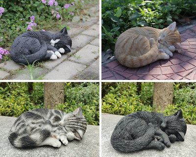 Sleeping Cat Garden Statue Tabby Gift Yard Garden Decor Orange/Black/Gray