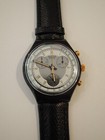Swatch Watch Chrono Colossal Black Leather Band Chronograph SCB109 original box