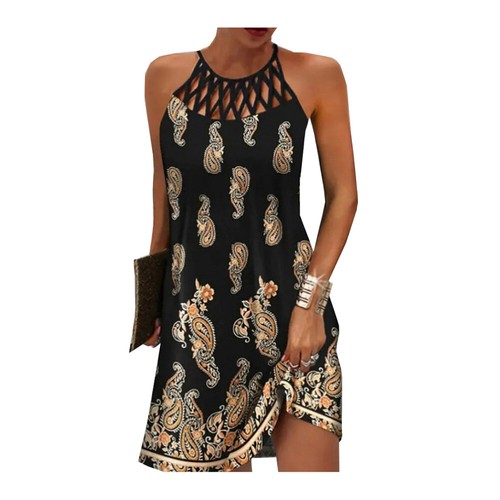 Lady Summer Beach Boho Dress Holiday Hollow Halter Neck Mini Dresses Plus Size// - Picture 6 of 16