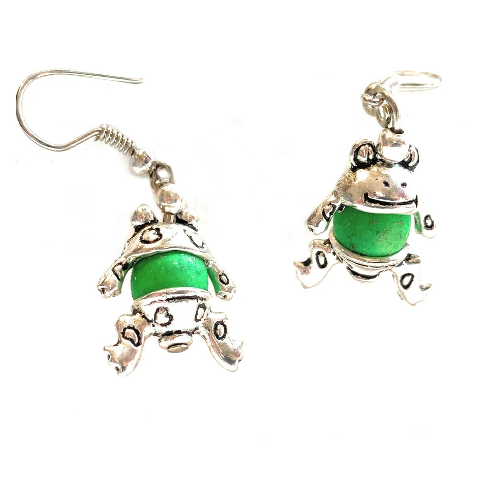 Orecchini donna monachella rana colore argento pendente con perlina - Immagine 2 di 3