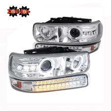 99-02 Silverado 00-05 Suburban Tahoe Projector Chrome Headlights Led Turn Signal