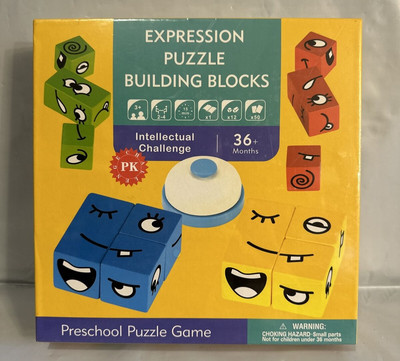 Wooden Expression Puzzles Building Blocks Preschool Puzzle Game NEW Sealed