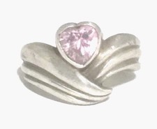 Vintage Heart Sterling Silver Pink Ice Ring Size 5  5g Love Valentine Girl Pinky