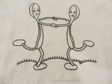 Hand Embroidered Kitchen Towel Aunt Martha's Cotton 26" x 17" Kitchen Implements