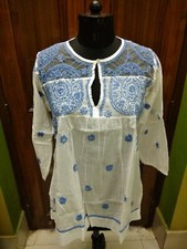 DESIGNER L 42 ETHNIC CHIKAN EMBROIDERY HANDMADE 100 COTTON TOP KURTA KURTI TUNIC
