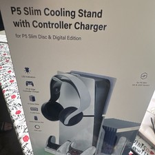 PS5 Slim Cooling Stand Charging Dock w/ RGB Light LED Indicators USB White