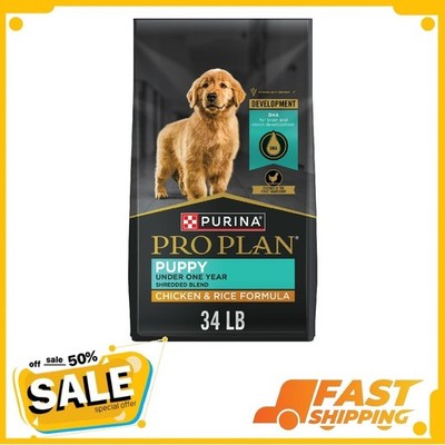 Purina Pro Plan Puppy Dry Dog Food for Under 1 Year, Real Chicken & Rice, 34 lb