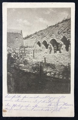 Postcard Photo Soldiers & Fortifications with Barbed Wire - WW1 France Field Post 1915