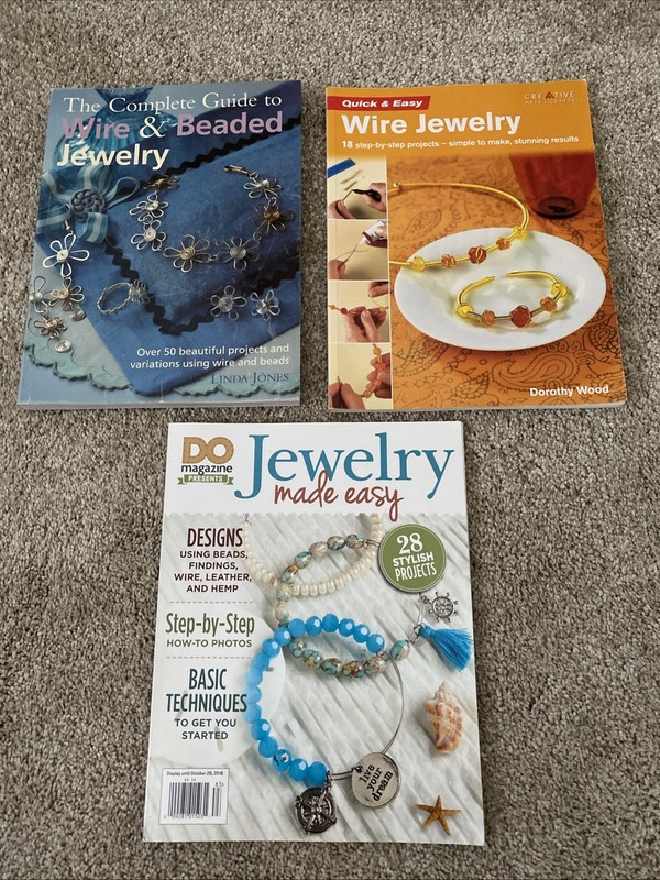 LOT Of 3 WIRE & BEADED JEWELRY INSTRUCTION BOOKS + JO-ANN IDEA METAL CROCHET PIN