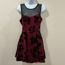 Trixxi Dress Womens Sz M Red Black Floral Velvet Sheer Whimsigoth Vamp Y2K Event
