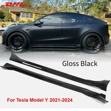 Fits 20-24 Tesla Model Y Gloss Black Side Skirts Extension Rocker Panel