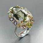 Jewelry gems Natural Green Amethyst Ring 925 Sterling Silver Size 8 /R473096