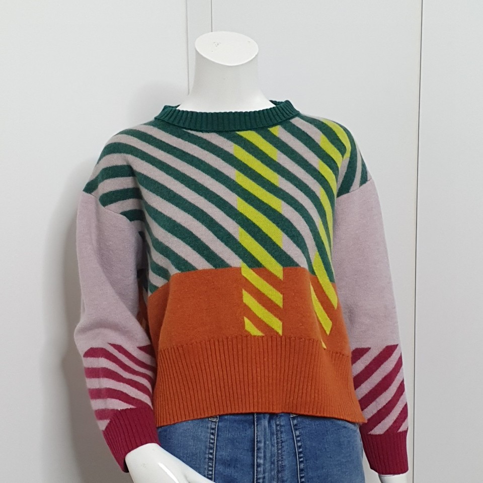 Gorman Green Jumper Size 14 100% Merino Wool Multicoloured Abstract Long Sleeve 