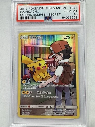 2019 Pokemon Sun and Moon Full Art Pikachu #241 Cosmic Eclipse PSA 10 Gem Mint