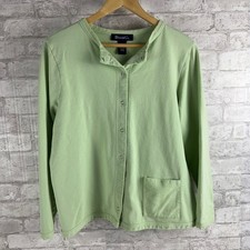 Denim Co French Terry Knit Snap Front Cardigan Pocket Green Size Large