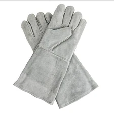 16” Heavy Duty Welding Gloves – Grey Italian Split Cowhide Leather with Flame