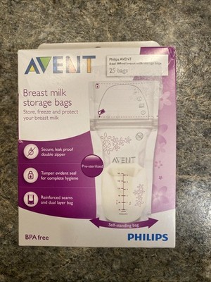 (T) Philips 6 Oz Avent Breast Milk 25 Count BPA Free Storage Bags Store & Freeze
