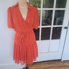 ALEXIS x Target XS Wrap Short Dress Orange Pink Floral Flutter Sleeve Pleated