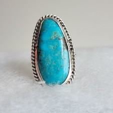 Size 8 Sterling Silver Turquoise Long Oval Statement Ring 7.2g