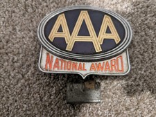 Vintage AAA National Award Trunk Lid Emblem License Plate Topper & Bracket 1950s