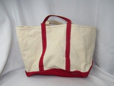 Vintage LL Bean Boat And Tote  Natural/Red Canvas Bag