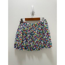 Mini Boden Girls Multi Color House Print Pleated Skirt Size 7-8Y Cotton Blend