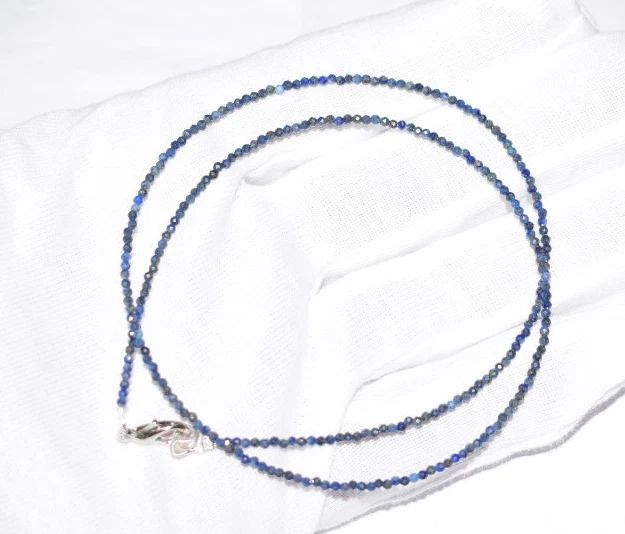 Collares de cadena de plata de ley 925 de 12/40" lapislázuli azul cuentas de 2 mm piedras preciosas Foto 4 de 4